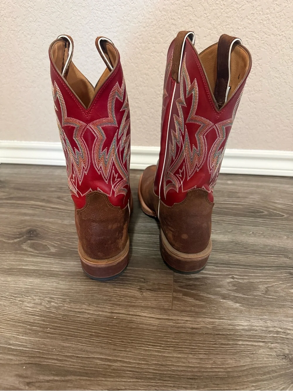 Justin Bent Rail BR772 Western Cowboy Boots Brown Red Embroidered